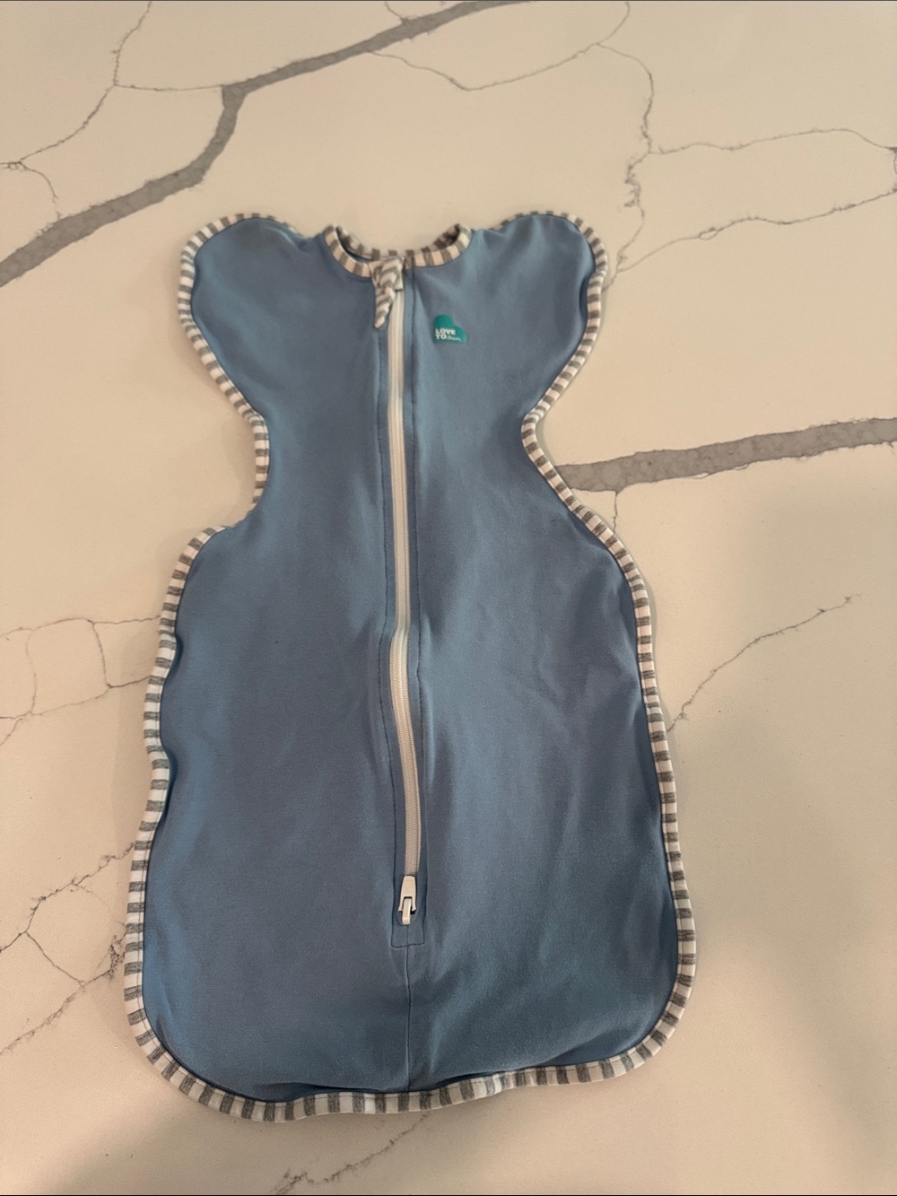 Love to dream Light Blue Swaddle with Grey Striped Trim